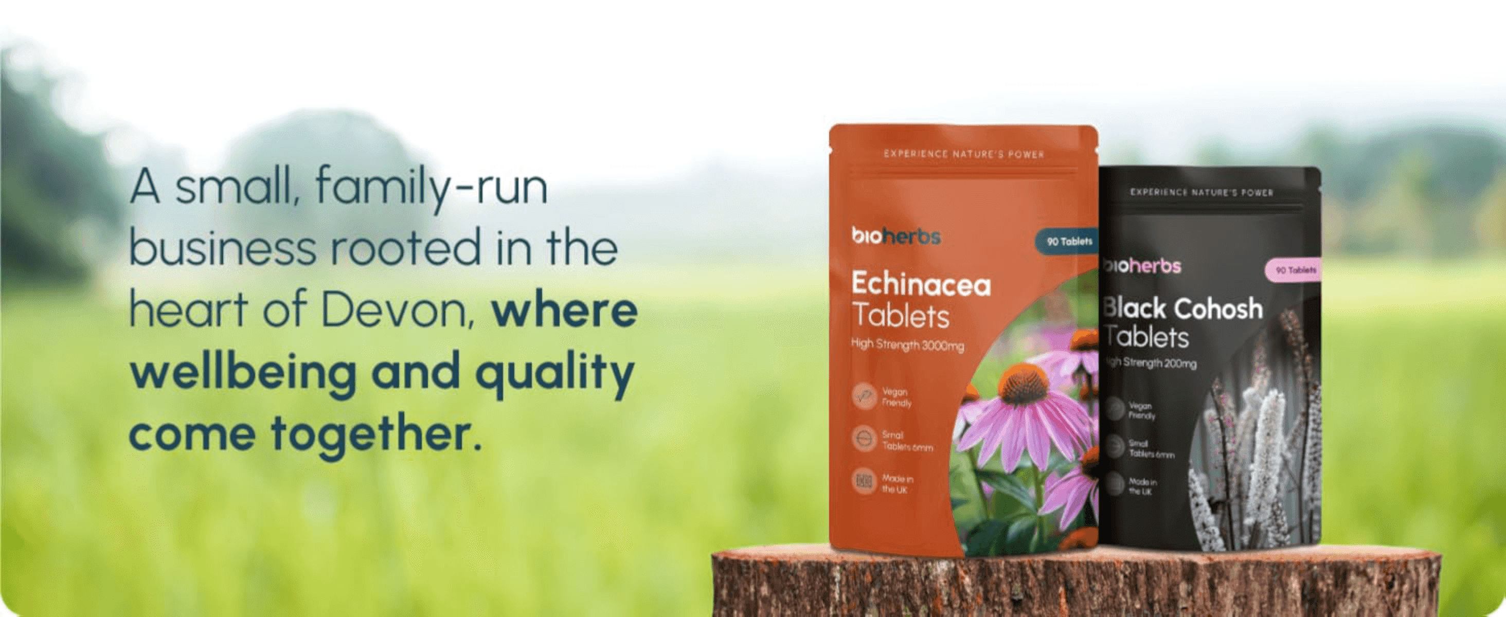 Builds trust by sharing the brand's family-run, UK heritage and commitment to quality and wellbeing.