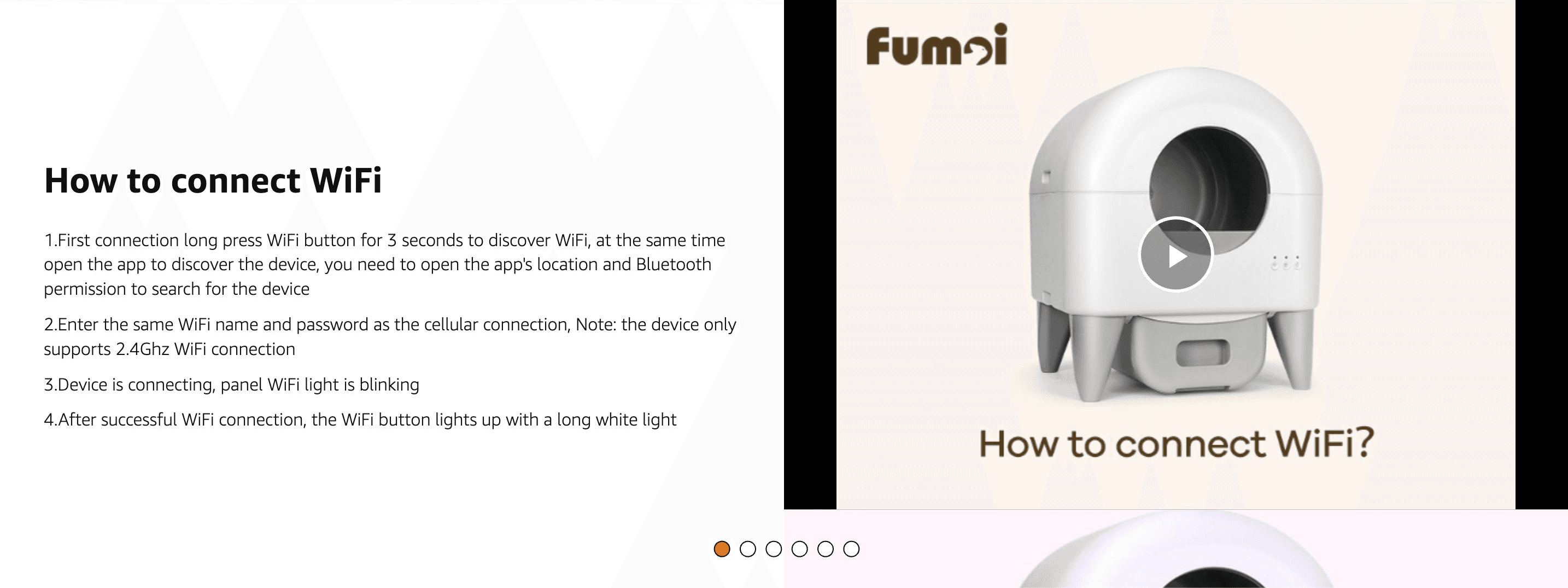 Walks the shopper through the numbered steps to connect the device to WiFi so setup feels simple and guided.