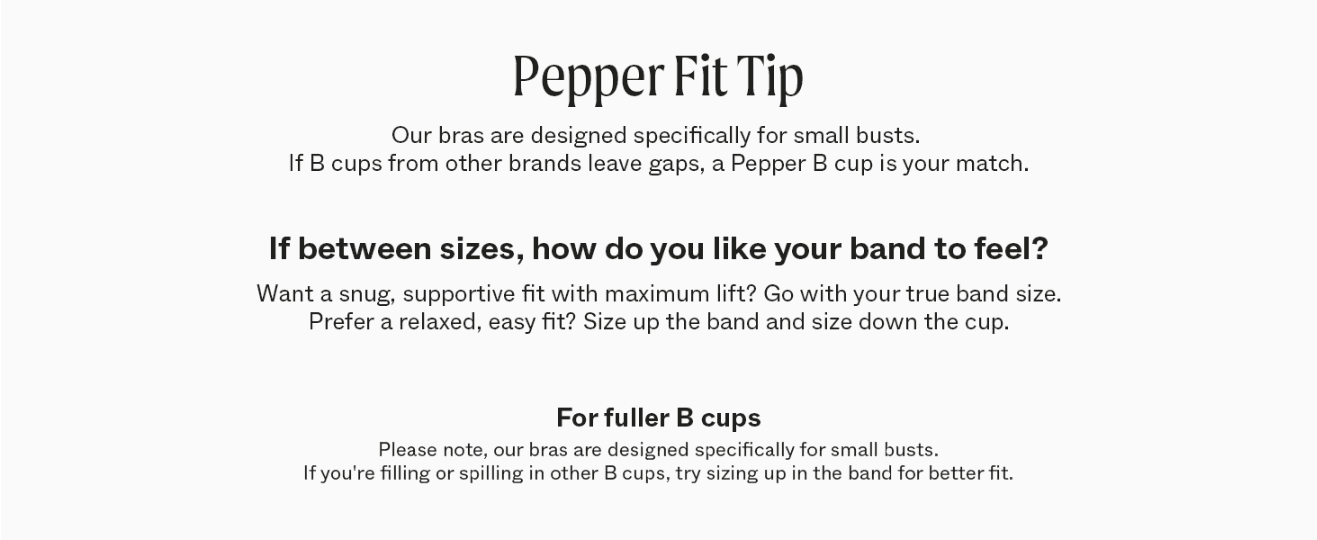 Gives shoppers practical guidance on choosing band and cup size based on fit preference and cup fullness.