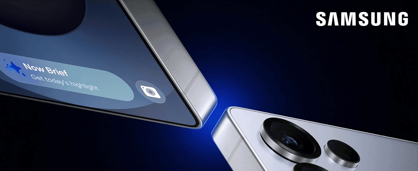 Teases the Now Brief AI feature alongside a glamour shot of the phone's design to build anticipation for the product.