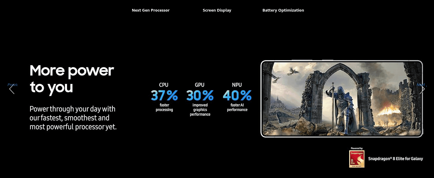 Quantifies the processor's speed and efficiency gains (37% CPU, 30% GPU, 40% NPU) to prove the device is more powerful.