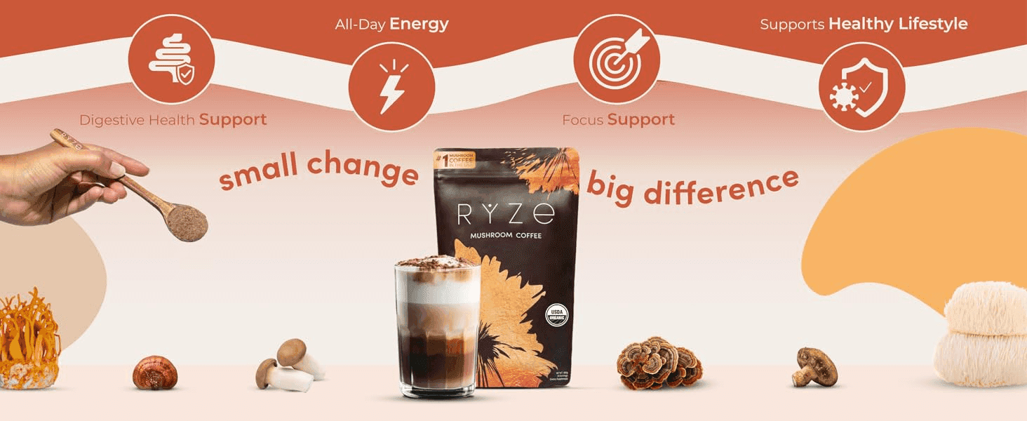 Showcases four distinct wellness benefits in a segmented icon layout to communicate the product's broad functional value.