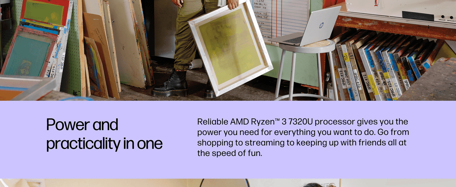 Communicates that the laptop's AMD Ryzen processor gives shoppers reliable everyday power for tasks from shopping to streaming.