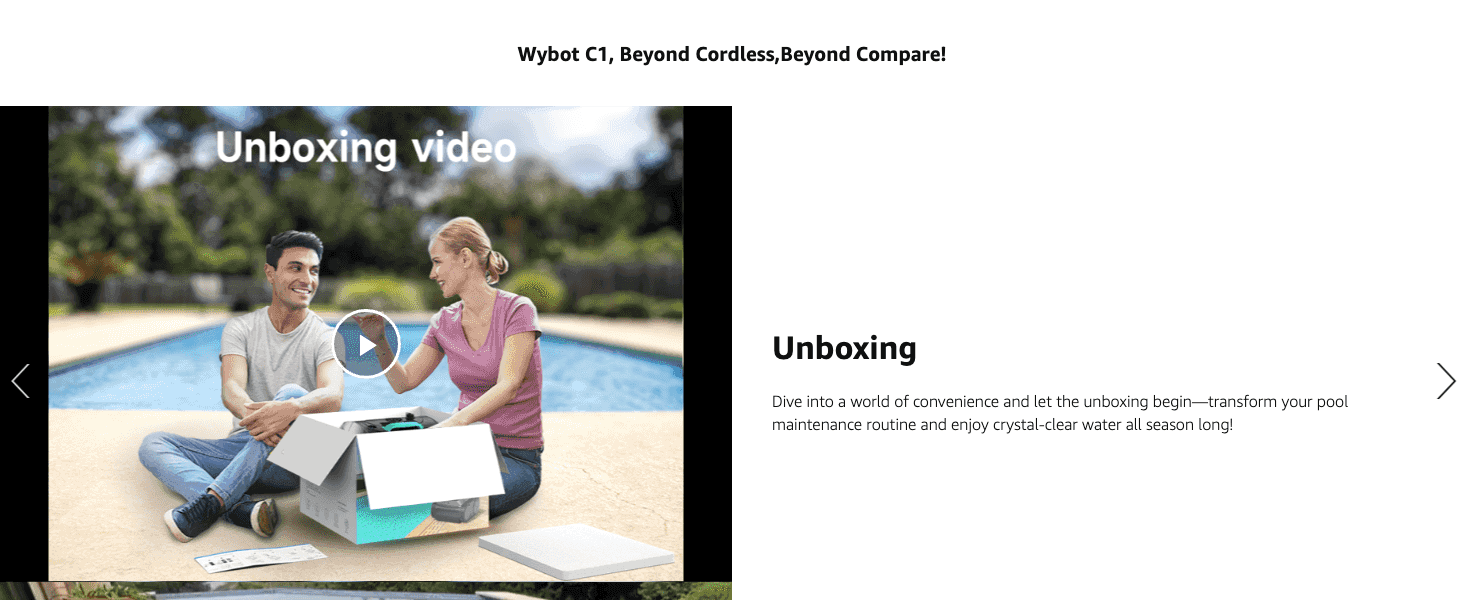 Shows the customer what to expect when opening the box, easing first-time setup anxiety. Frames unboxing as the start of a convenient pool maintenance routine.