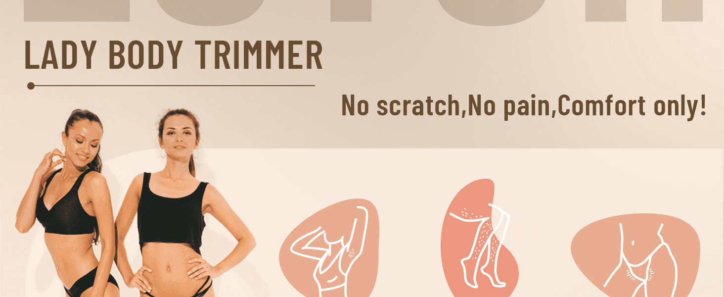 Shows the trimmer works comfortably across multiple sensitive body areas. Reassures shoppers the trimmer is gentle with no scratching or pain.