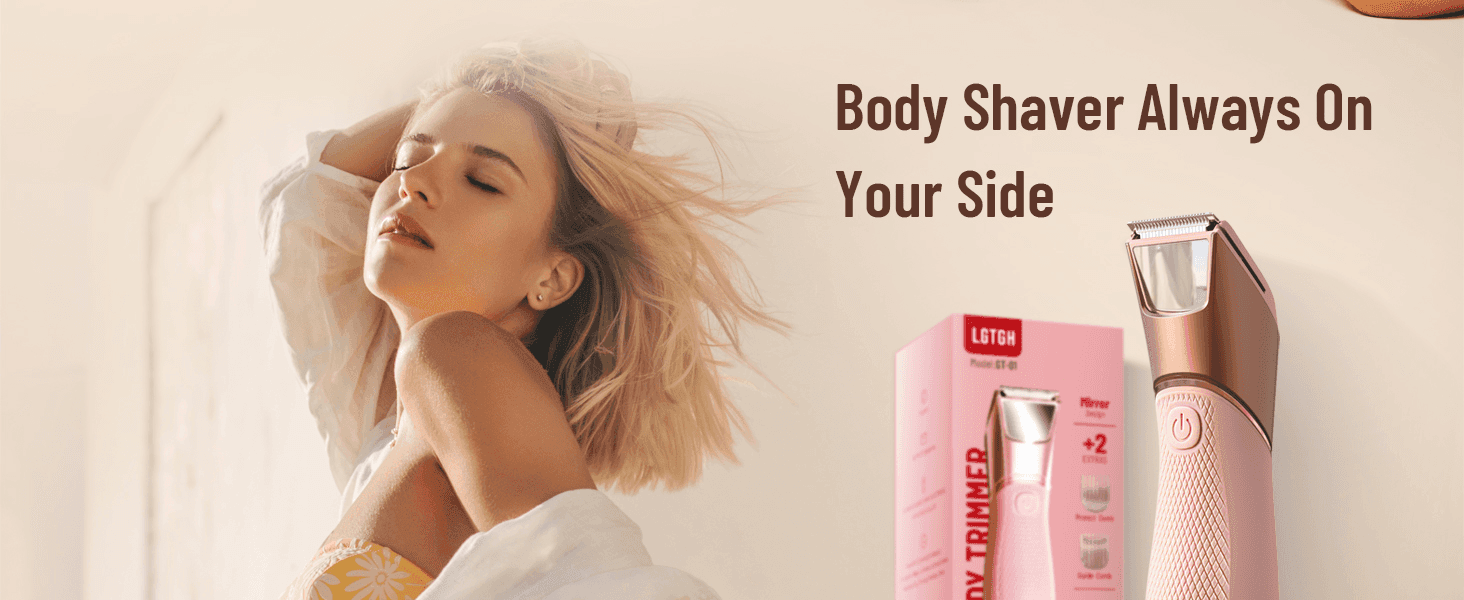 Pairs an aspirational lifestyle photo with the product pack shot to position the trimmer as a convenient, always-on-hand grooming companion.