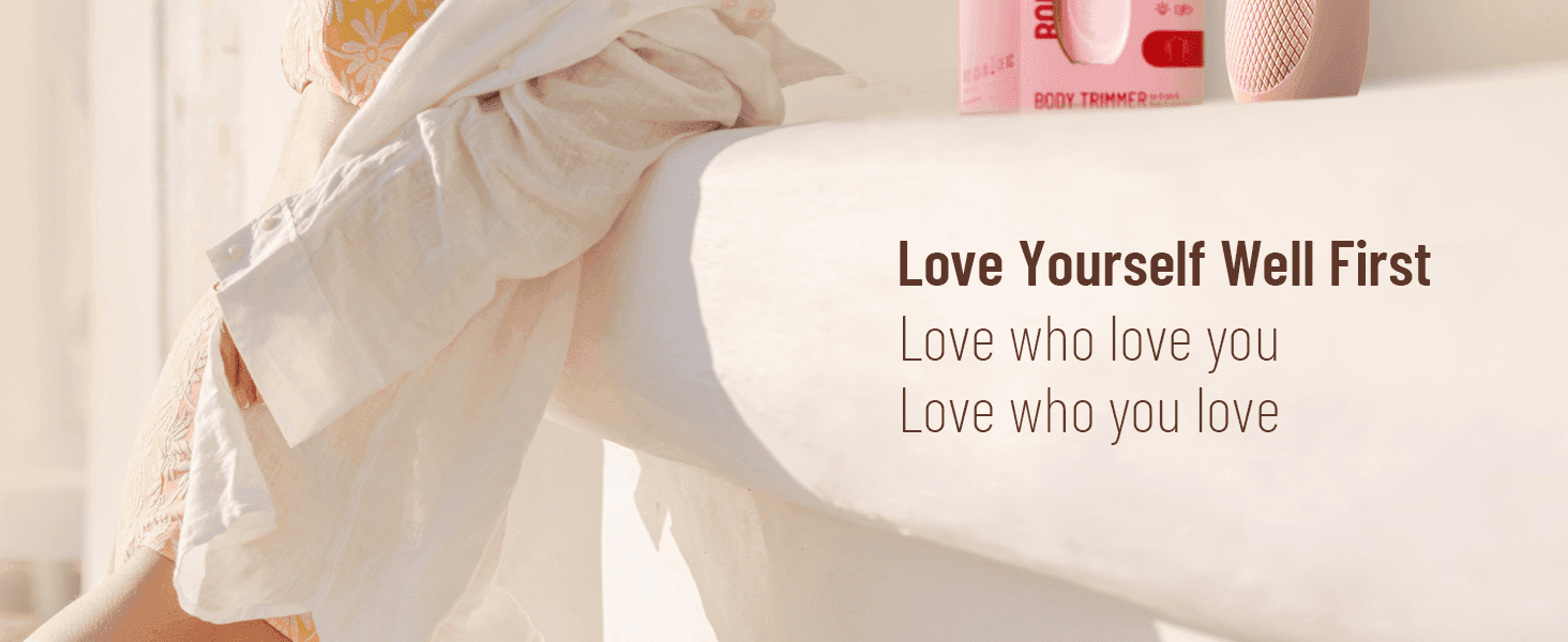 Uses a self-love tagline over a serene bathroom lifestyle scene to build emotional brand affinity beyond the product's functional features.