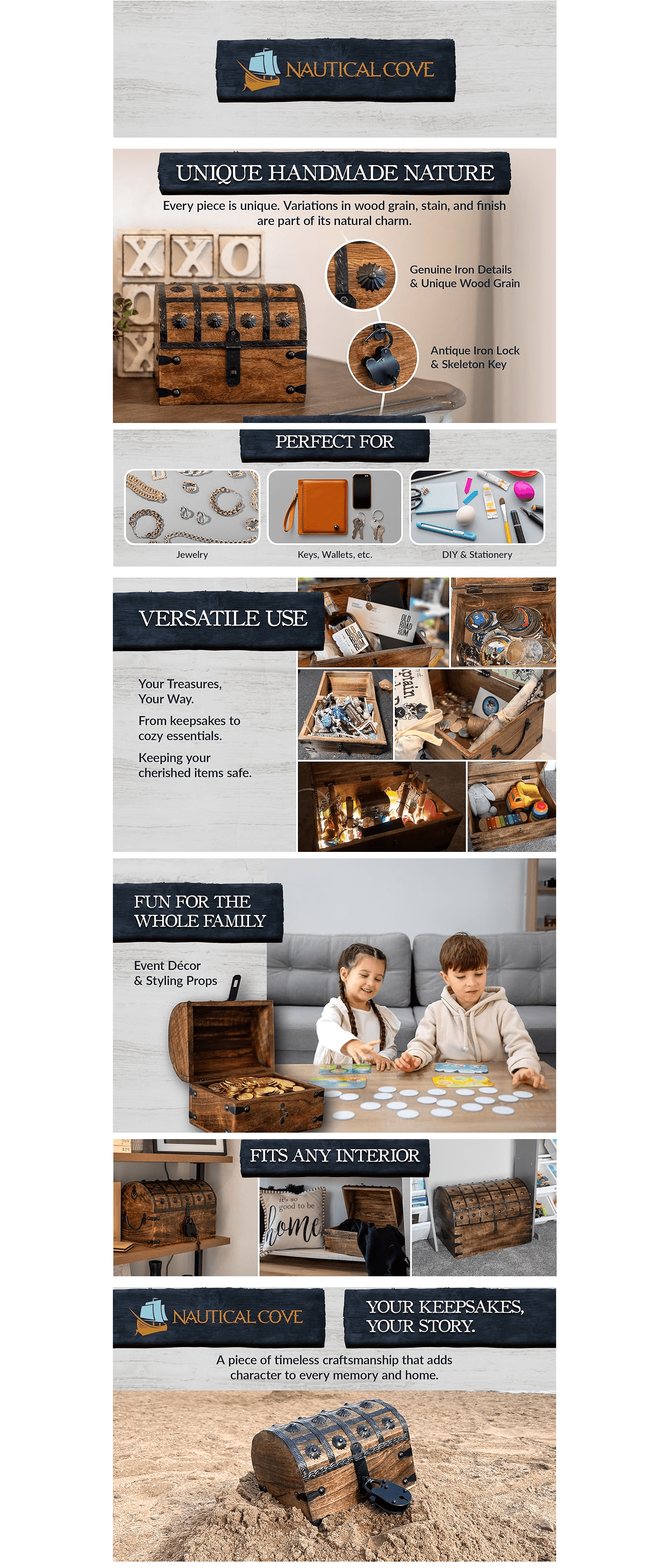 Demonstrates the product's versatility by showing multiple use scenarios including storage for jewelry, keys, stationery, keepsakes, and as home decor, helping shoppers understand the wide range of…