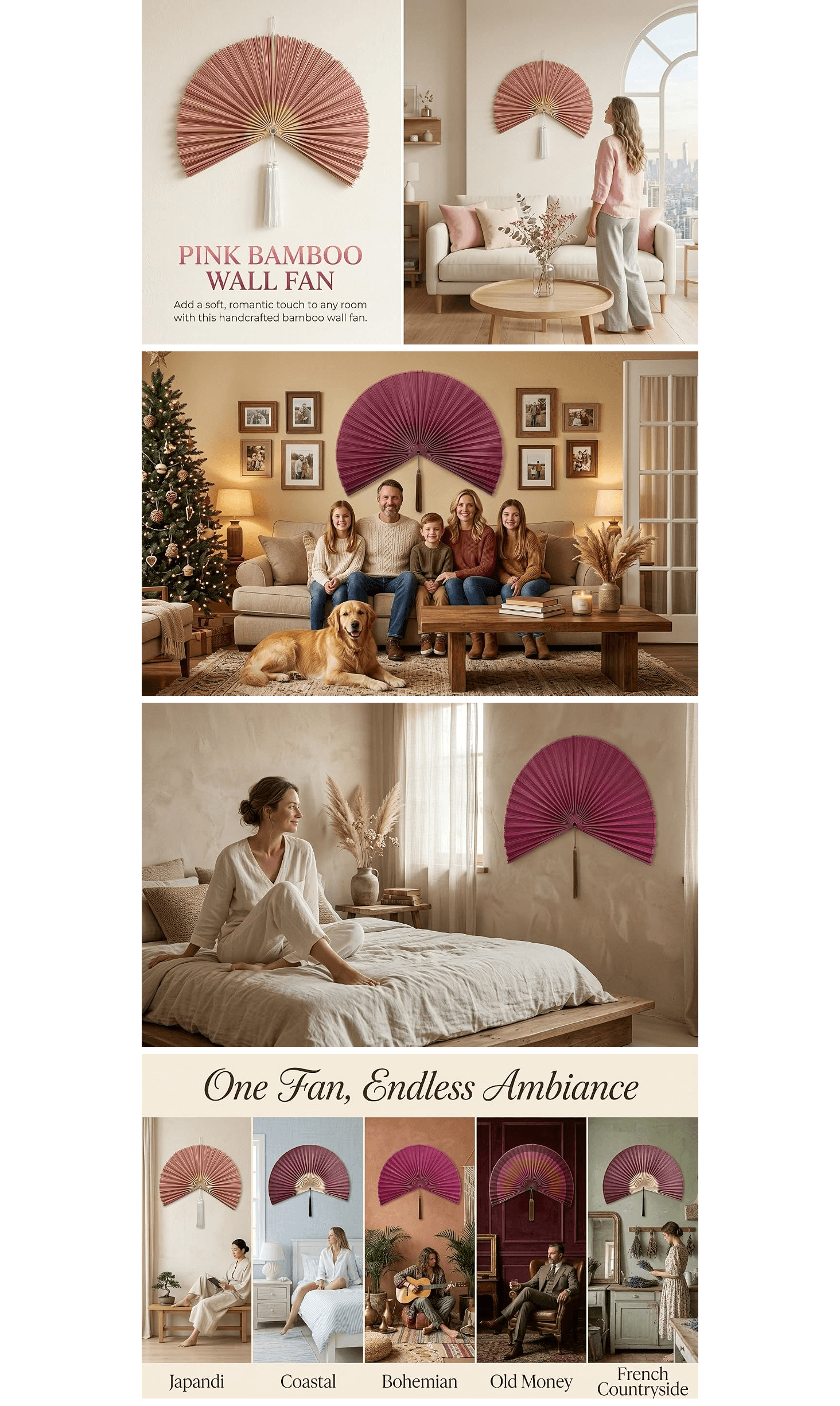 Basic A+ Content for XKONIVE Bamboo Wall Fan Decor Large Hand Woven Boho Folding Fan with Tassel