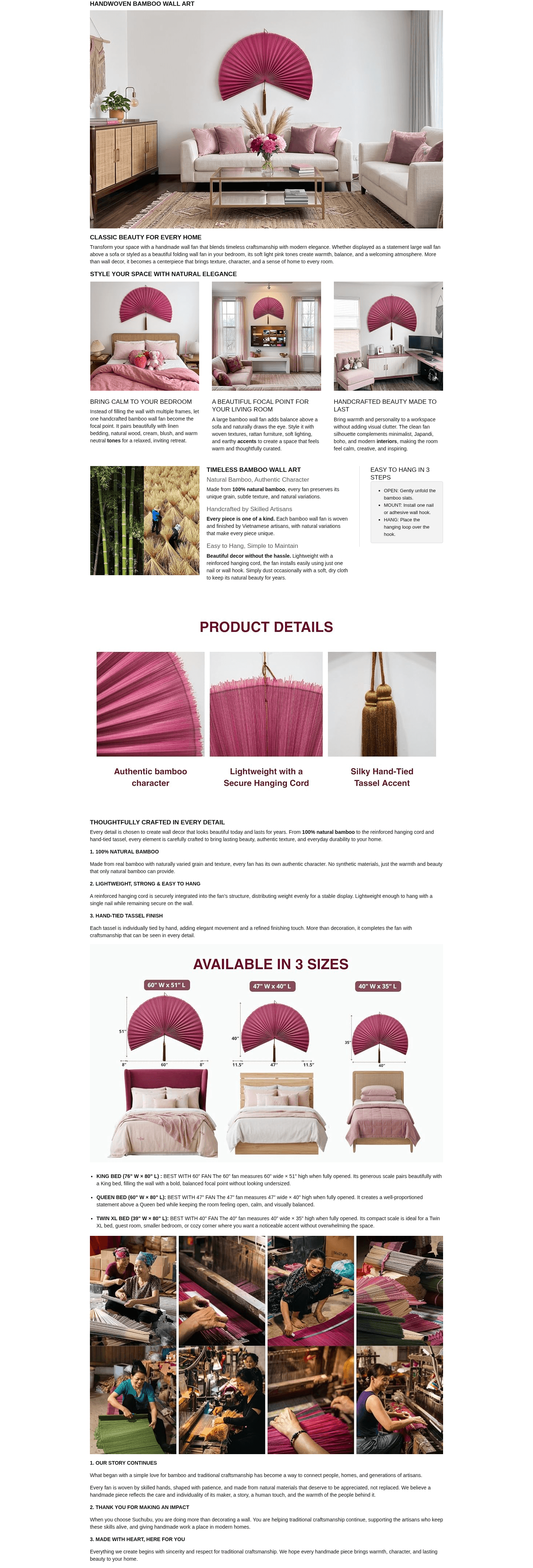 Basic A+ Content for SUCHUBU Pink Bamboo Wall Fan