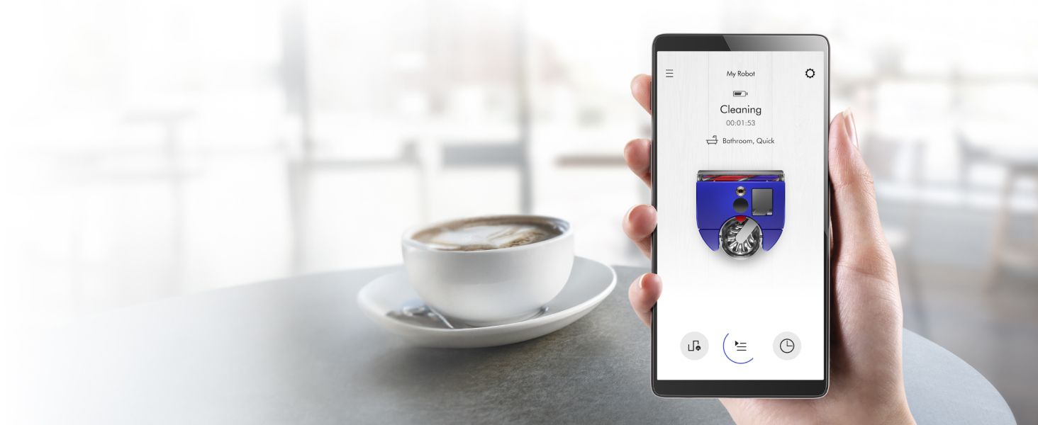 Showcases the mobile app interface and remote control capability, demonstrating convenience and ease of monitoring the robot vacuum from anywhere.