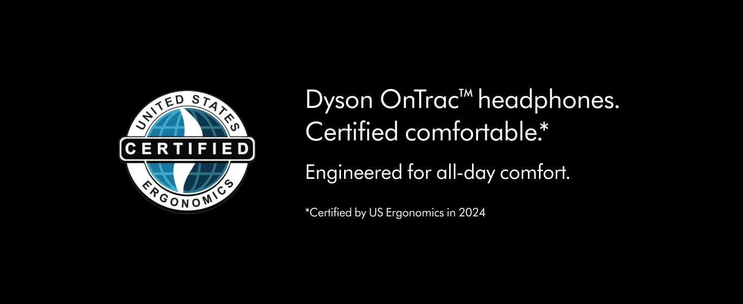 Displays a third-party ergonomics certification badge to reassure shoppers the headphones are independently verified as comfortable. A simple headline claim pairs with the certification to…