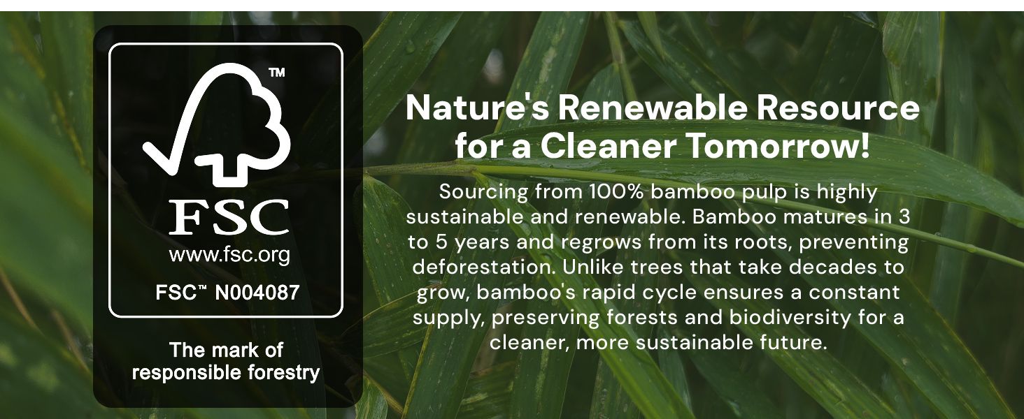 Communicates the product's eco-friendly sourcing and sustainability credentials to build trust with environmentally-conscious shoppers. Highlights the rapid renewability of bamboo compared to trees,…