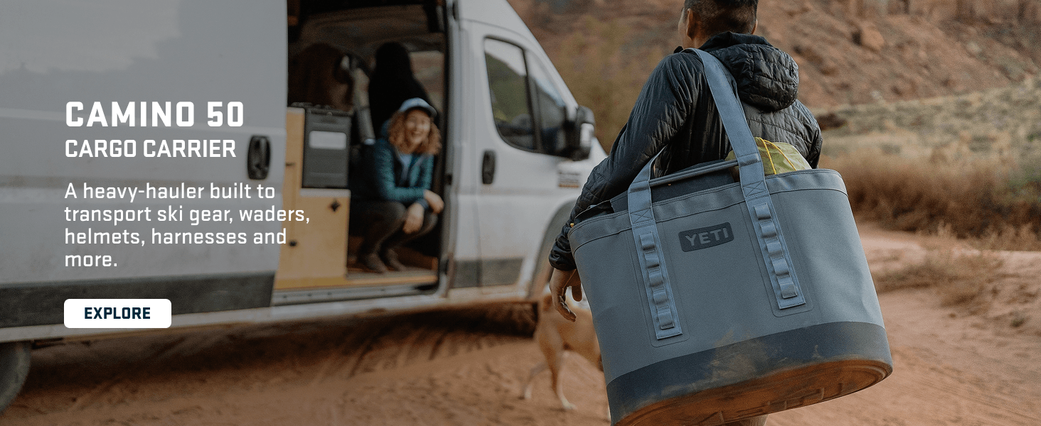 Communicates the cargo carrier's heavy-duty construction and versatility for transporting outdoor gear, reinforcing its rugged reliability through lifestyle context.