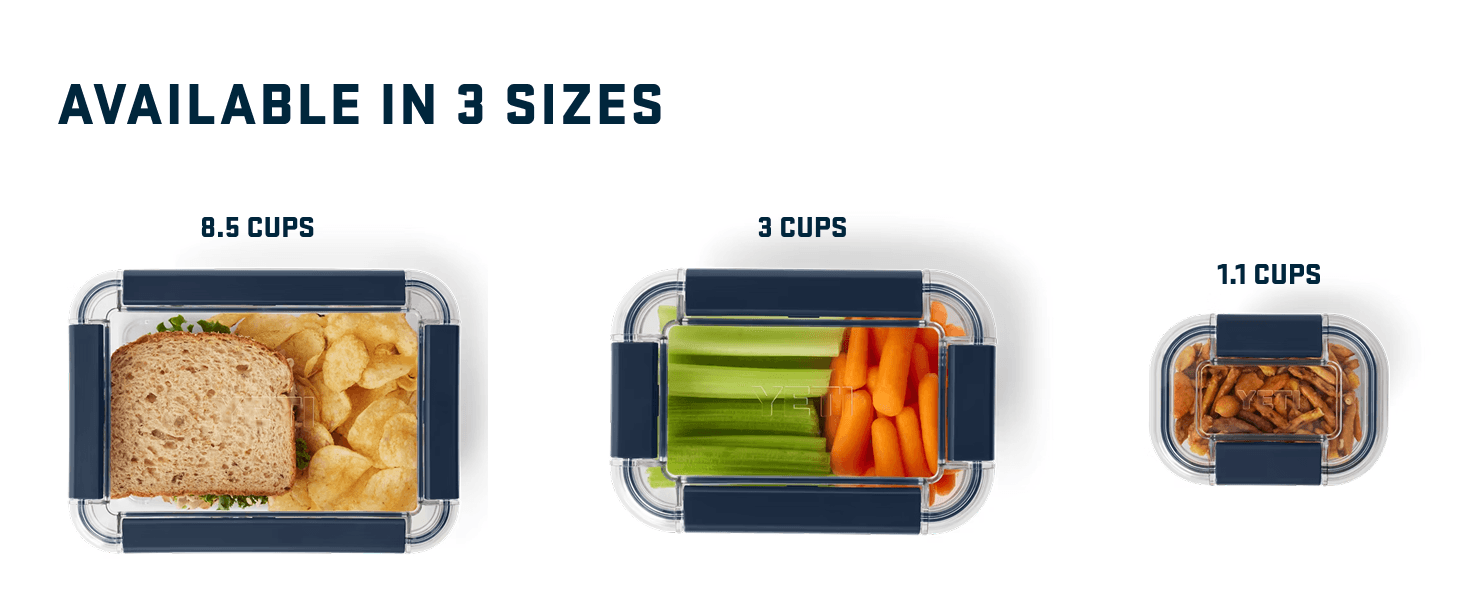 Displays the available size options within the product line to help shoppers choose the right capacity for their needs.