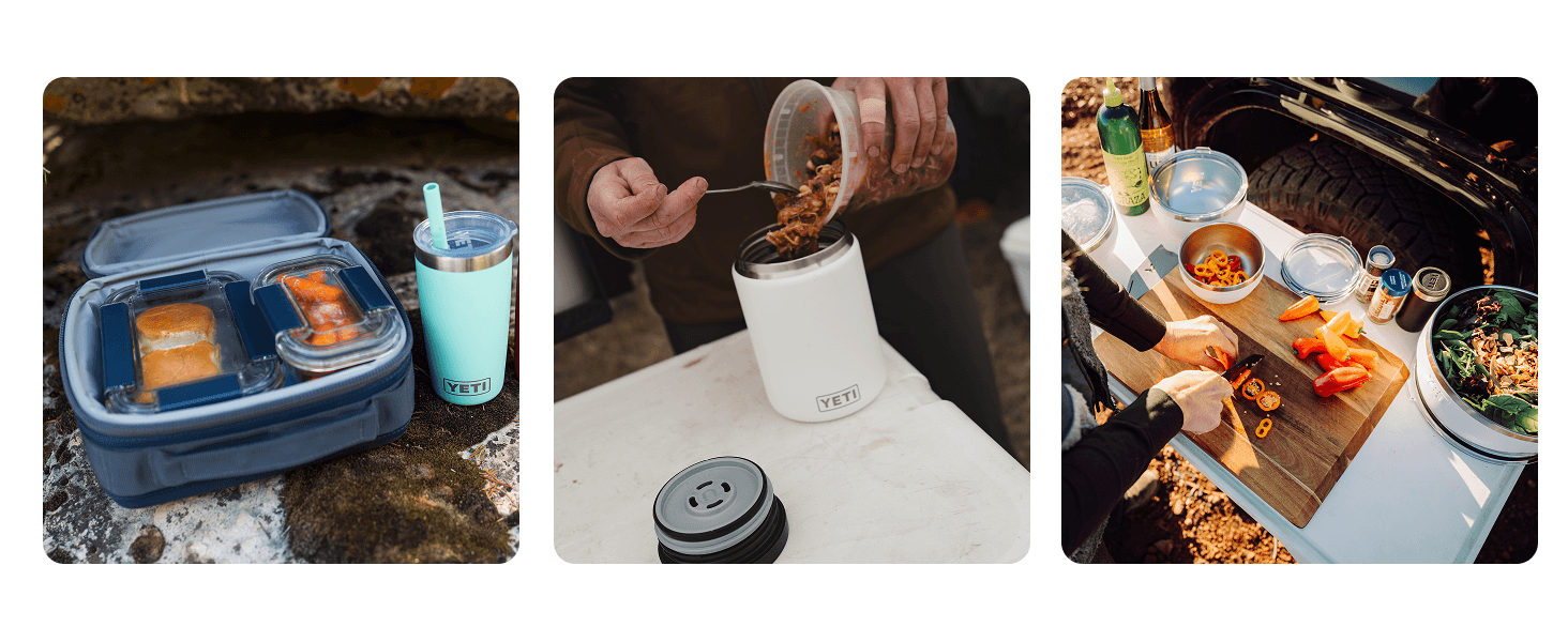 Demonstrates the products versatility across multiple real-world contexts including outdoor activities, food preparation, and meal serving to show shoppers the range of situations where the product…