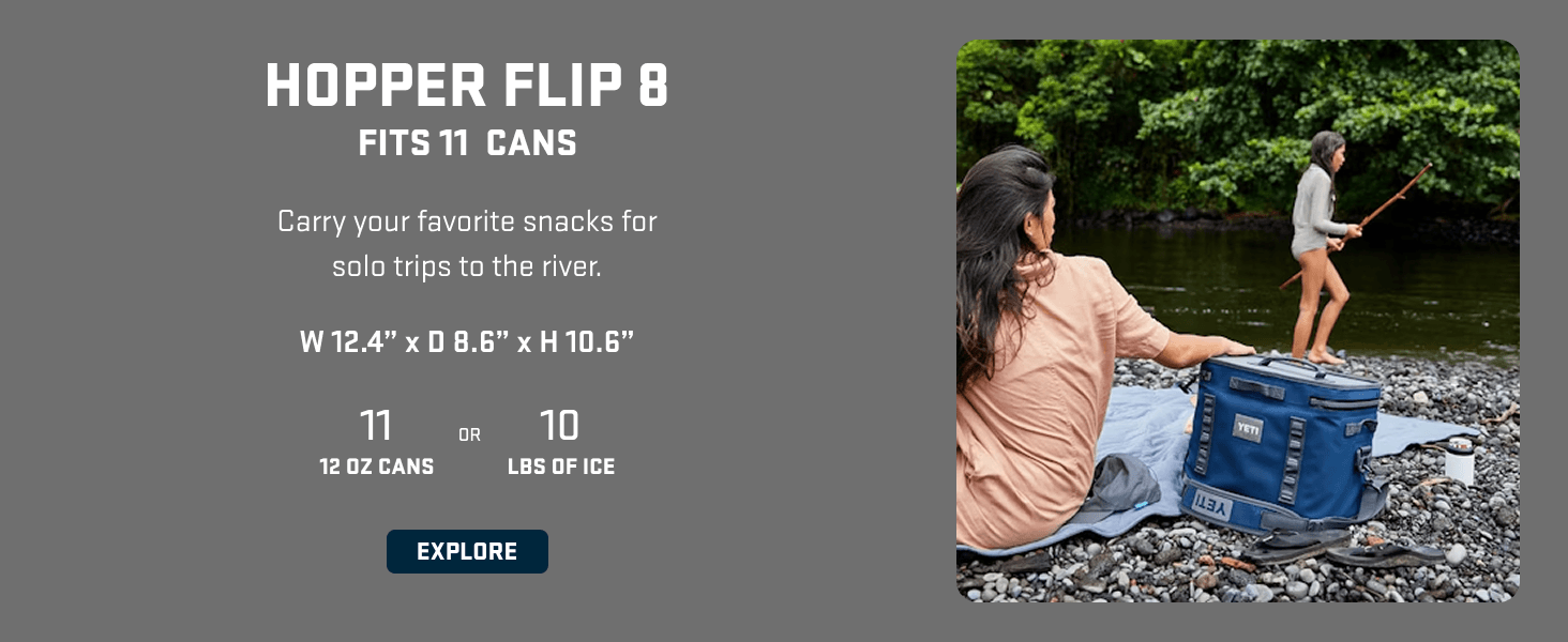 Presents one model from the brand's cooler lineup with capacity specs and lifestyle context to help shoppers choose the right size for their needs. Communicates the cooler's capacity in both can…