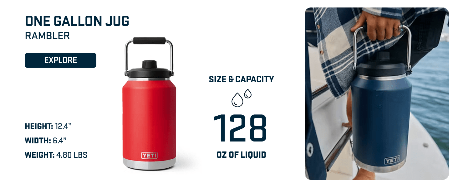 Communicates the exact physical size and liquid capacity of the one gallon jug to help shoppers understand the product dimensions and volume. Highlights the 128 oz liquid capacity as a key…