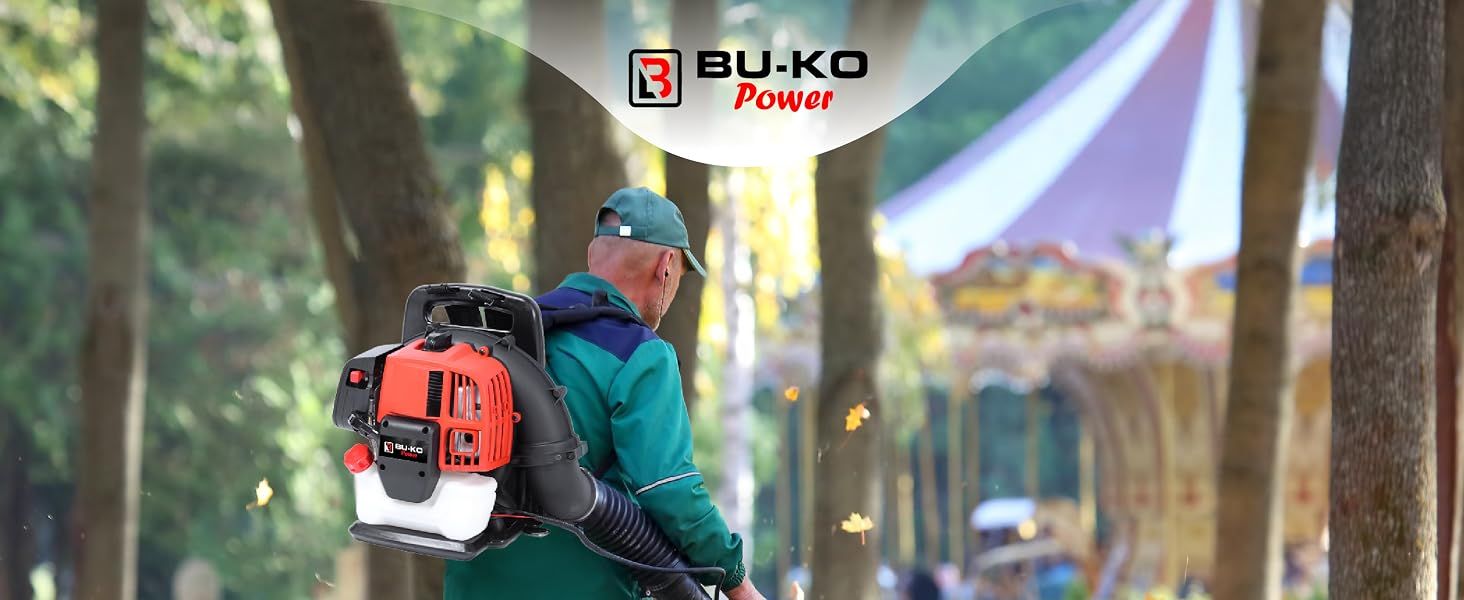 Demonstrates the product in a real-world outdoor environment to show shoppers where and how the backpack blower can be effectively used. Establishes brand recognition and identity through prominent…