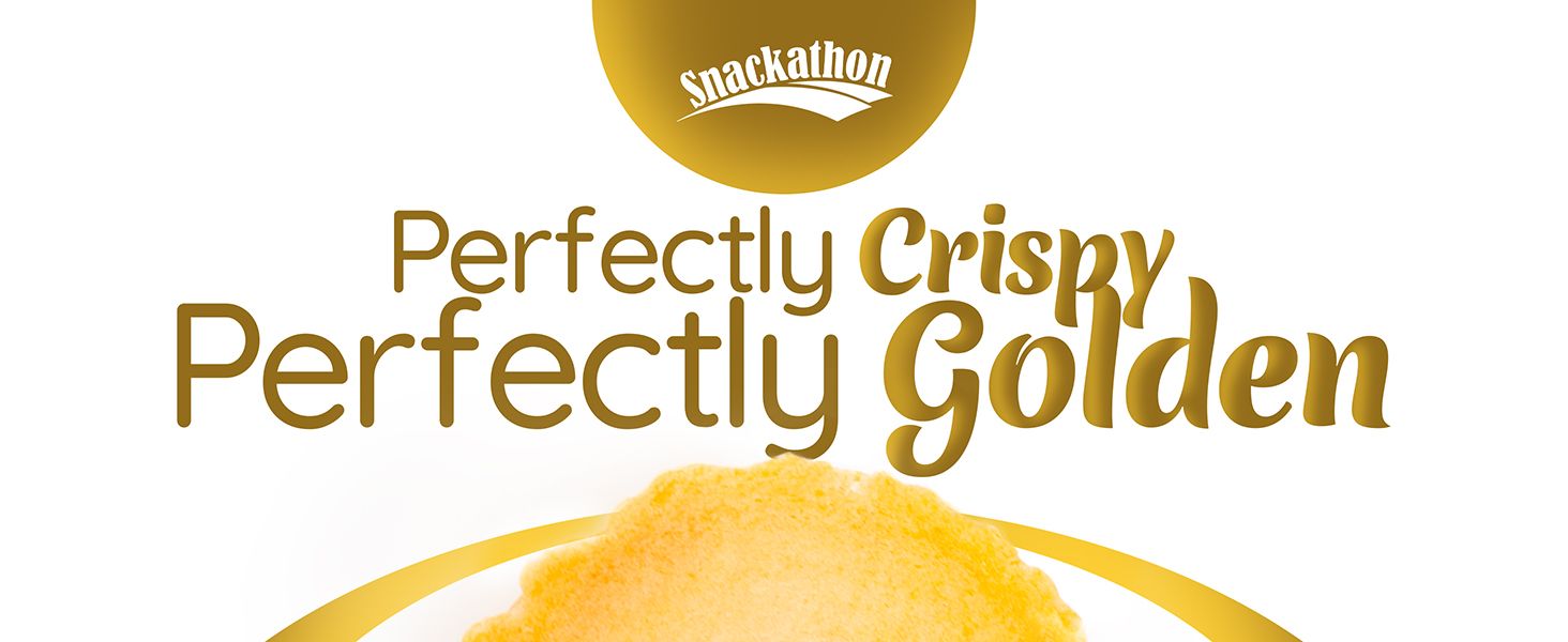 Highlights the crispy texture and golden color of the product to communicate quality and appeal to shoppers seeking a premium snack experience.
