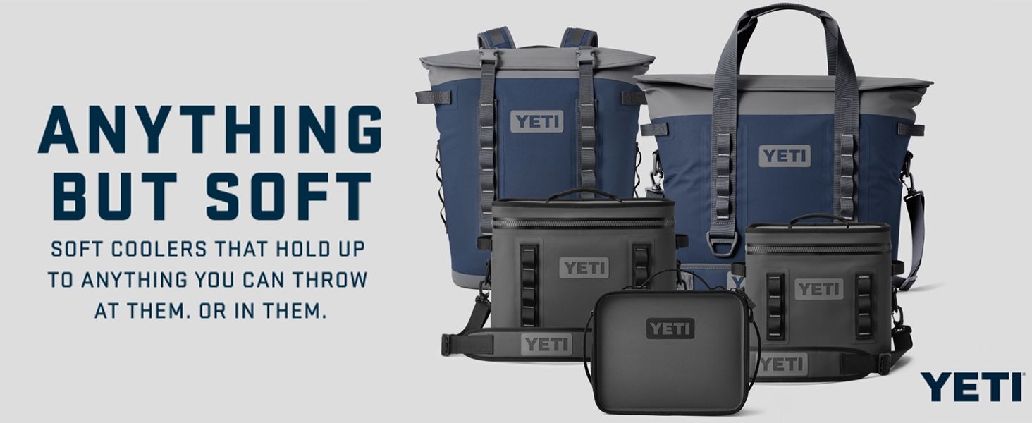 Showcases the YETI soft cooler product lineup with brand messaging emphasizing durability and versatility, helping shoppers understand the range of options available. Communicates the key benefit…