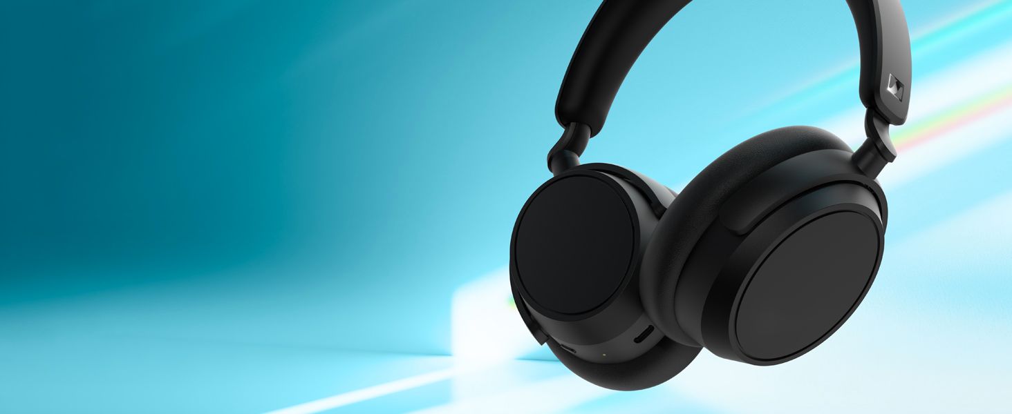 Presents the headphones on a clean colored backdrop to show their sleek design and build for shoppers.