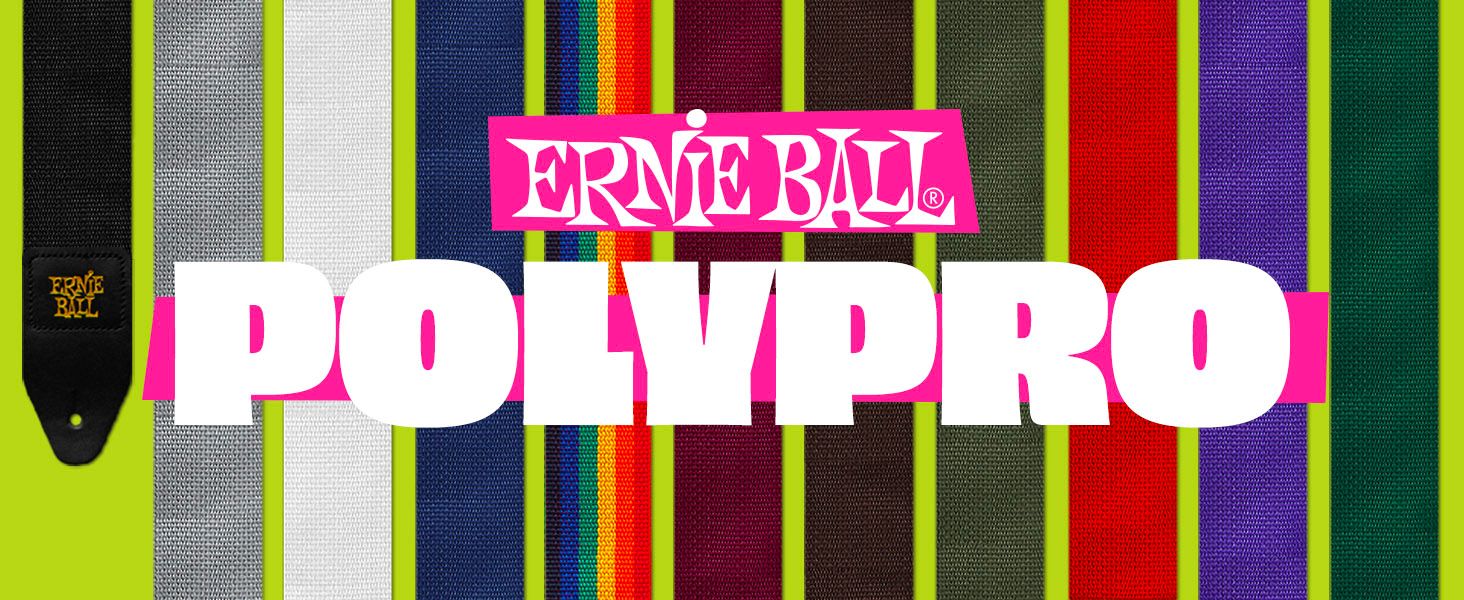 Shows the full PolyPro color range under the Ernie Ball logo to build brand recognition and show color choice.