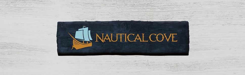 Presents the Nautical Cove logo on a weathered wooden sign to establish brand identity and a maritime-inspired brand personality that builds recognition and trust with shoppers.