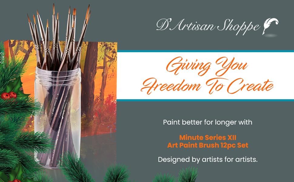 Reinforces the D'Artisan Shoppe brand with its Giving You Freedom To Create slogan and an artist-first message to build trust before introducing the Minute Series XII paint brush set. Evergreen…
