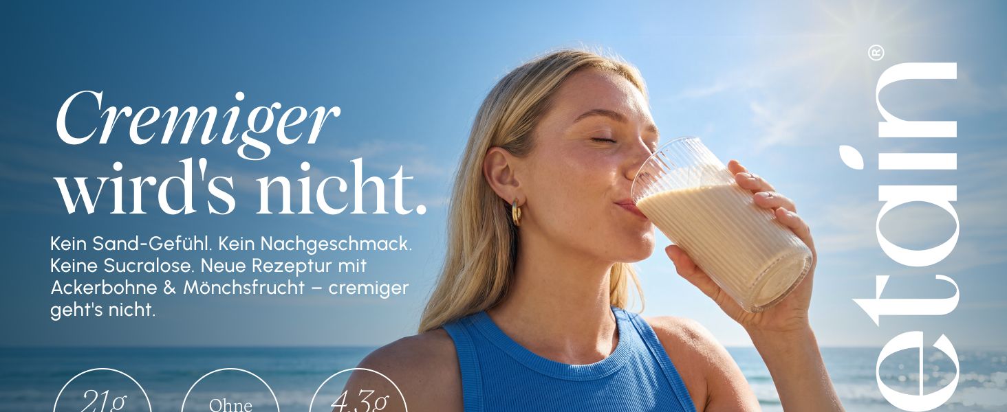 Shows a woman enjoying the drink outdoors by the sea to help shoppers picture it as part of an active everyday lifestyle. Positions the new recipe as creamier and cleaner than alternatives by…