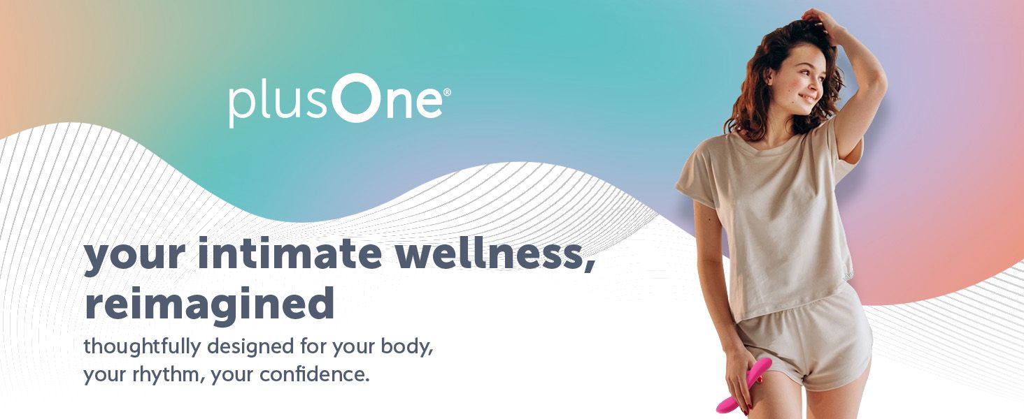 Positions the plusOne brand around intimate wellness with the slogan your intimate wellness reimagined to build brand trust and emotional connection with shoppers. Shows a relaxed, confident woman…