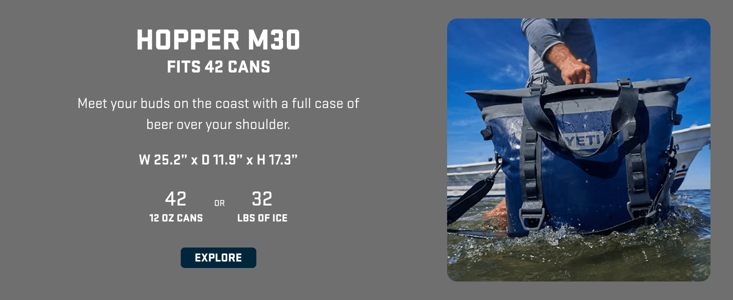Presents one model from the brand's cooler lineup with capacity specs and lifestyle context to help shoppers choose the right size for their needs. Communicates the cooler's capacity in both can…
