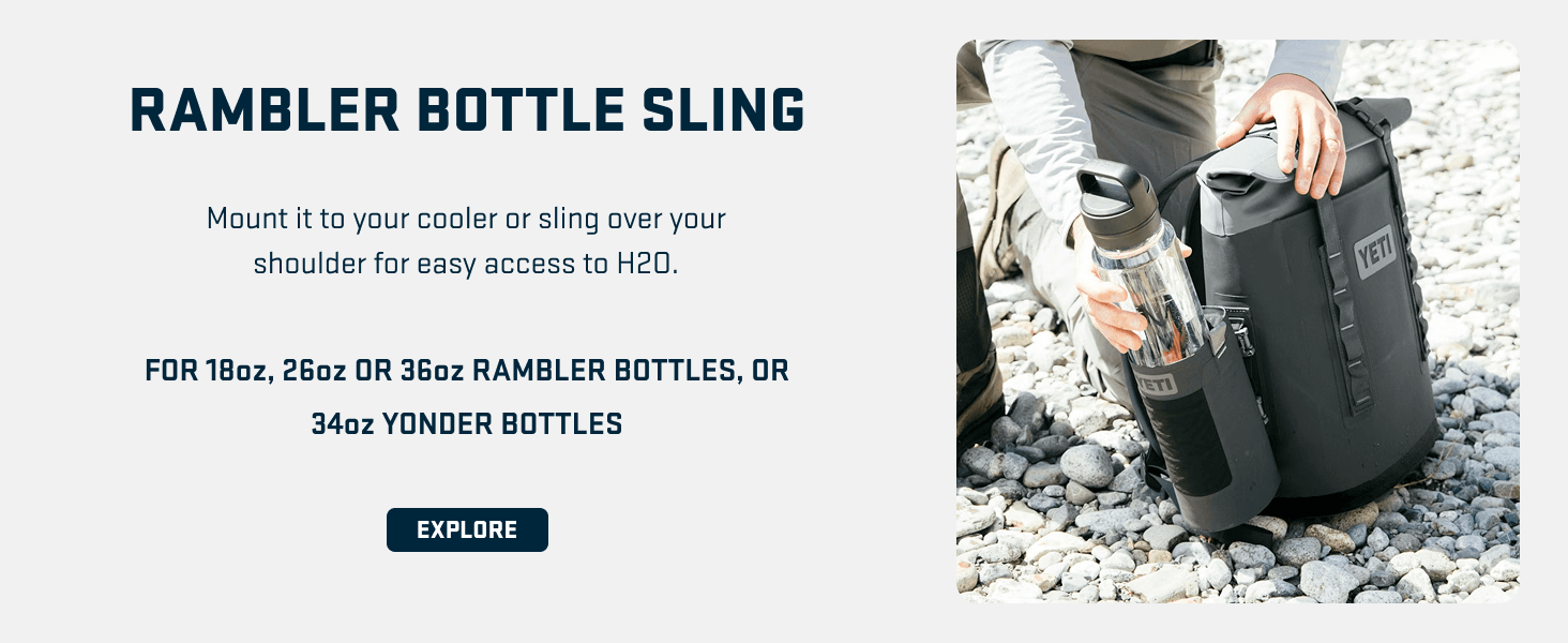 Highlights the bottle sling accessory and its compatibility with multiple bottle sizes, showing shoppers how to conveniently carry their water bottles with the cooler or as a shoulder sling.