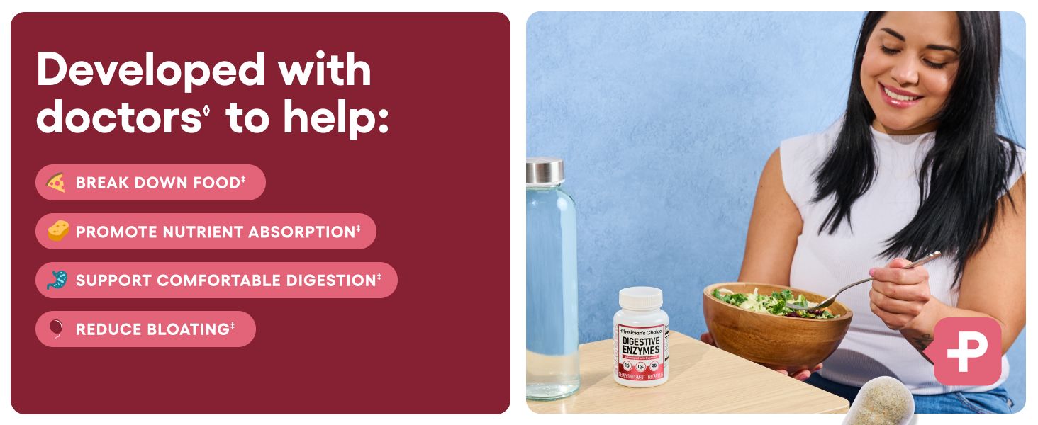 Showcases multiple digestive health benefits of the product in a visually organized layout to help shoppers quickly understand key selling points and doctor-developed credibility. Builds trust and…