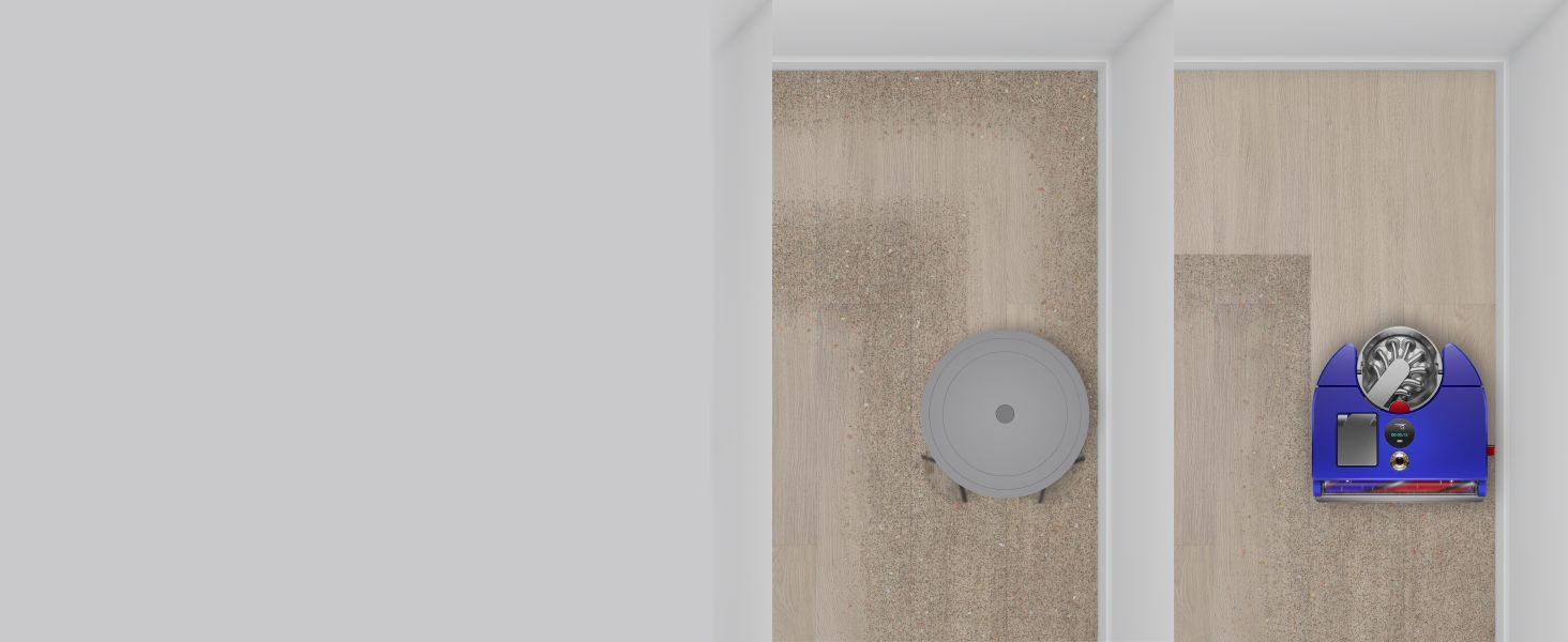 Compares the cleaning effectiveness of this robot vacuum against a competing or generic model, showing superior dirt pickup and coverage to prove product superiority.
