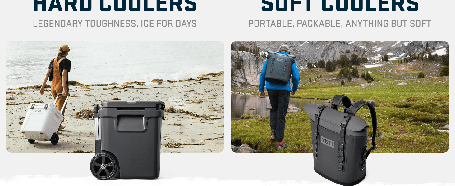 Presents the brand's two cooler product lines side-by-side to help shoppers understand the different options available and choose the right cooler type for their needs.
