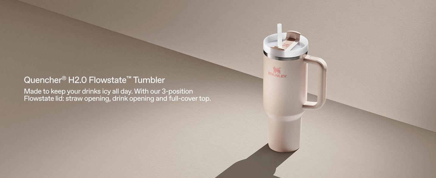 Highlights the tumbler's 3-position Flowstate lid and all-day ice retention to reassure shoppers of practical, everyday functionality.