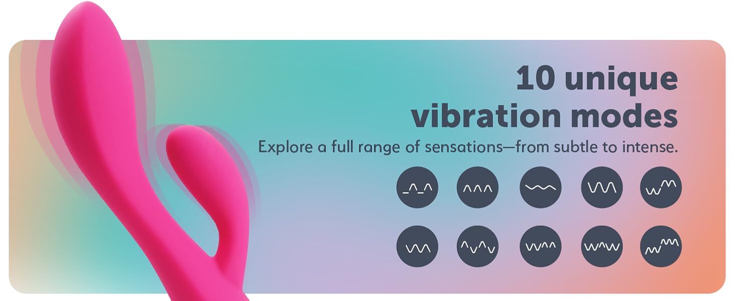 Communicates that the product offers ten distinct vibration modes for a wide range of sensations from subtle to intense.