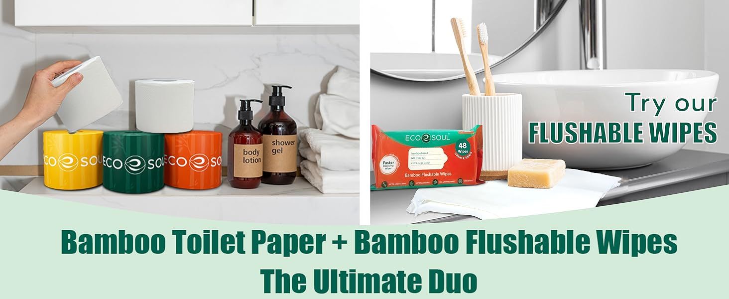 Highlights multiple eco-friendly bathroom products to showcase the brand's sustainable product line and encourage purchase of complementary items.