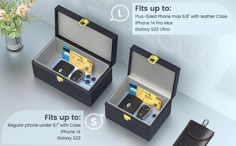 Shows which phone models and sizes the product is compatible with, helping shoppers determine if the product will fit their specific device. Displays the brand's product lineup showing two size…