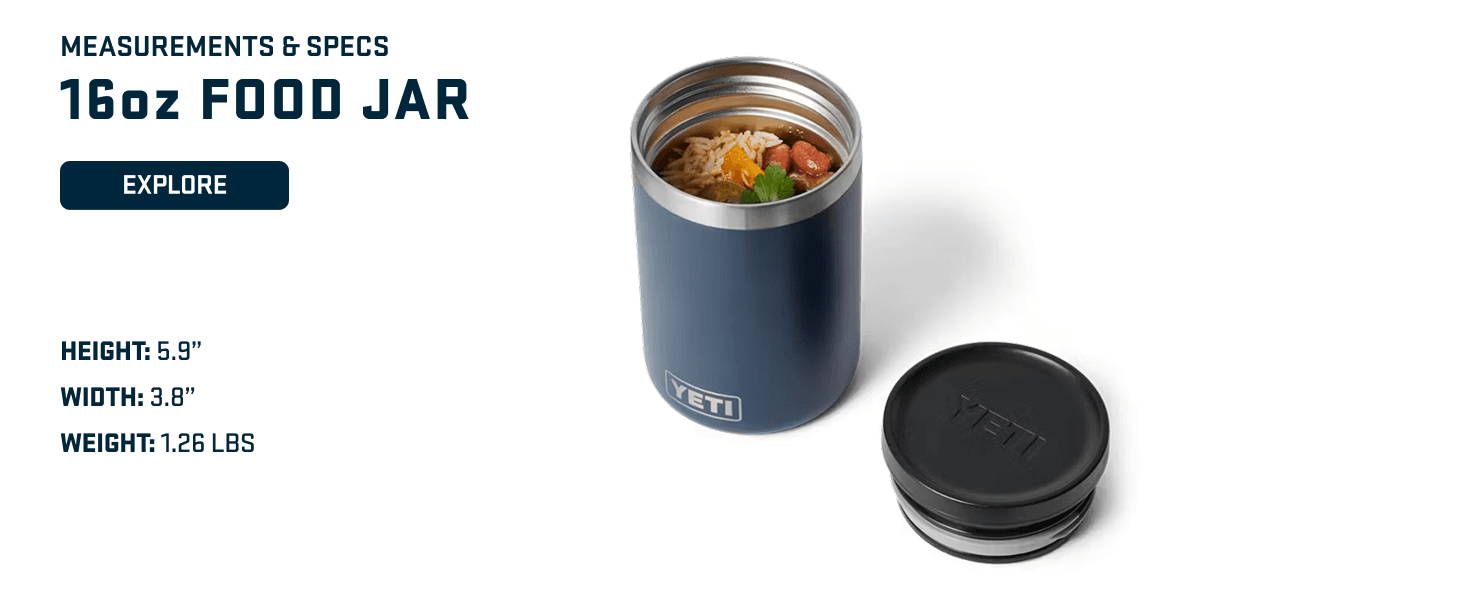Communicates the exact physical measurements of the 16oz food jar to help shoppers understand the product size and weight.