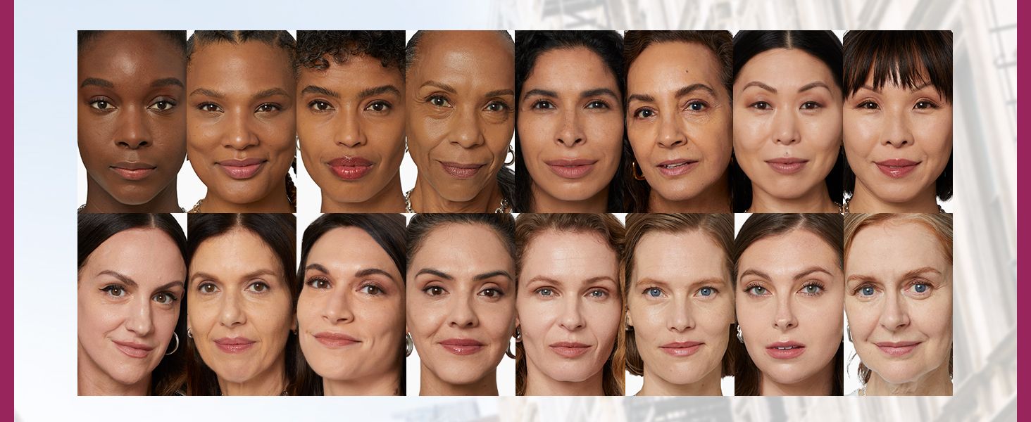 Shows the product suits a wide range of skin tones and ages to reassure shoppers it works for them.