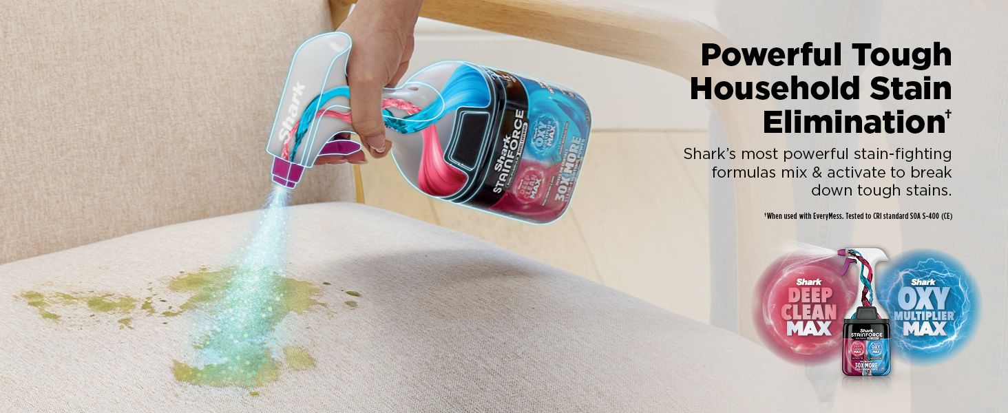 Demonstrates how to use the dual-chamber stain elimination system by showing the product being applied to a carpet stain, reassuring shoppers about ease of use and effectiveness. Highlights the…