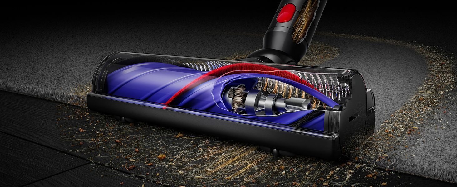 Reveals the internal engineering and components of the vacuum cleaner head to demonstrate quality construction and advanced technology to shoppers.