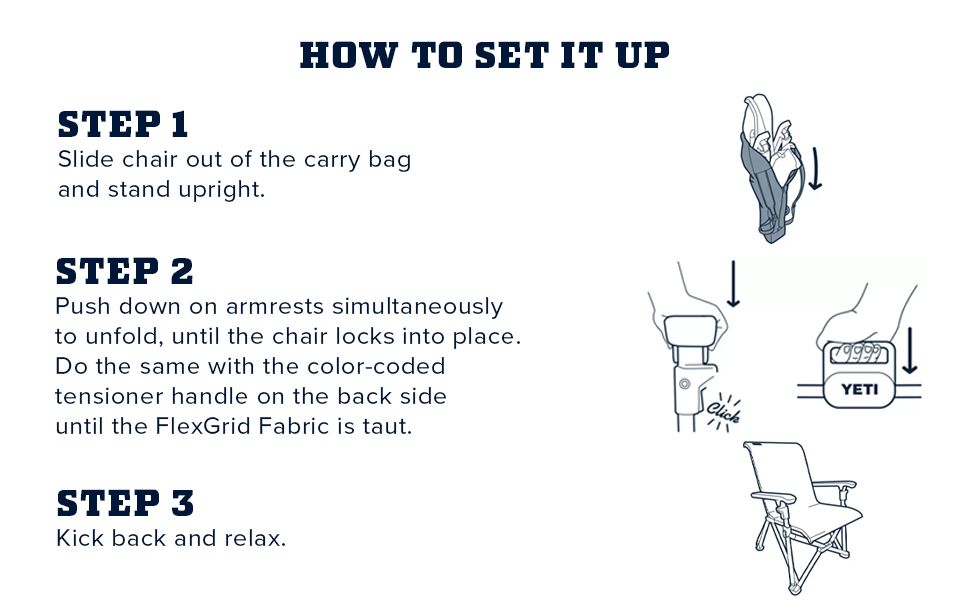 Provides clear step-by-step instructions to show shoppers how easy it is to set up and use the portable chair, reducing purchase hesitation. Communicates the ease of setup as a key benefit to…