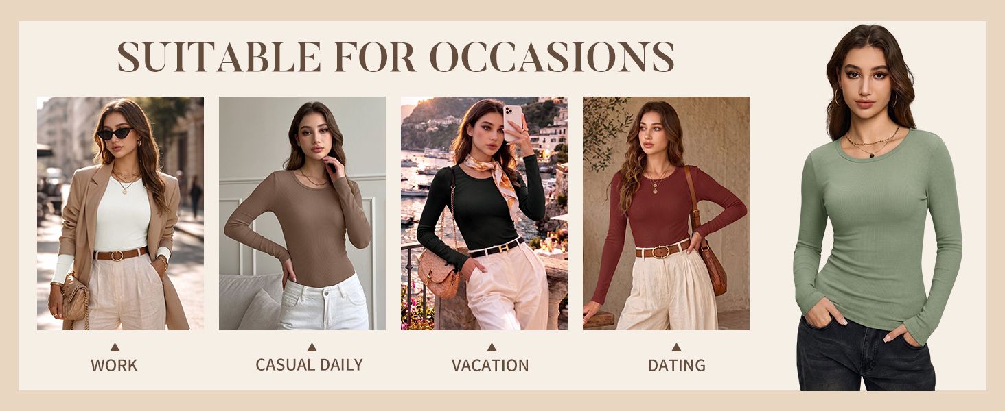 Shows the top being worn across multiple occasions so shoppers can see it works for work, casual days, vacations, and dates. Shows real-world styling photos that help shoppers picture wearing the…