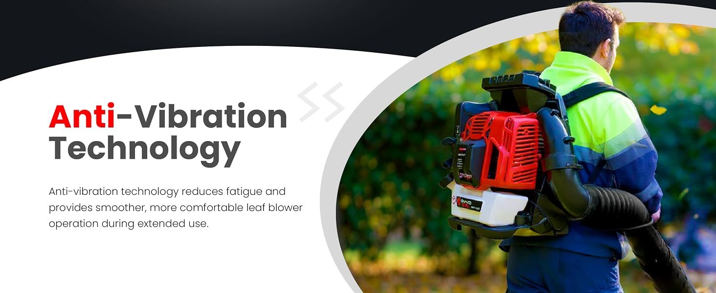 Highlights the anti-vibration technology feature to communicate reduced fatigue and improved comfort during extended use, reassuring shoppers about ergonomic benefits.