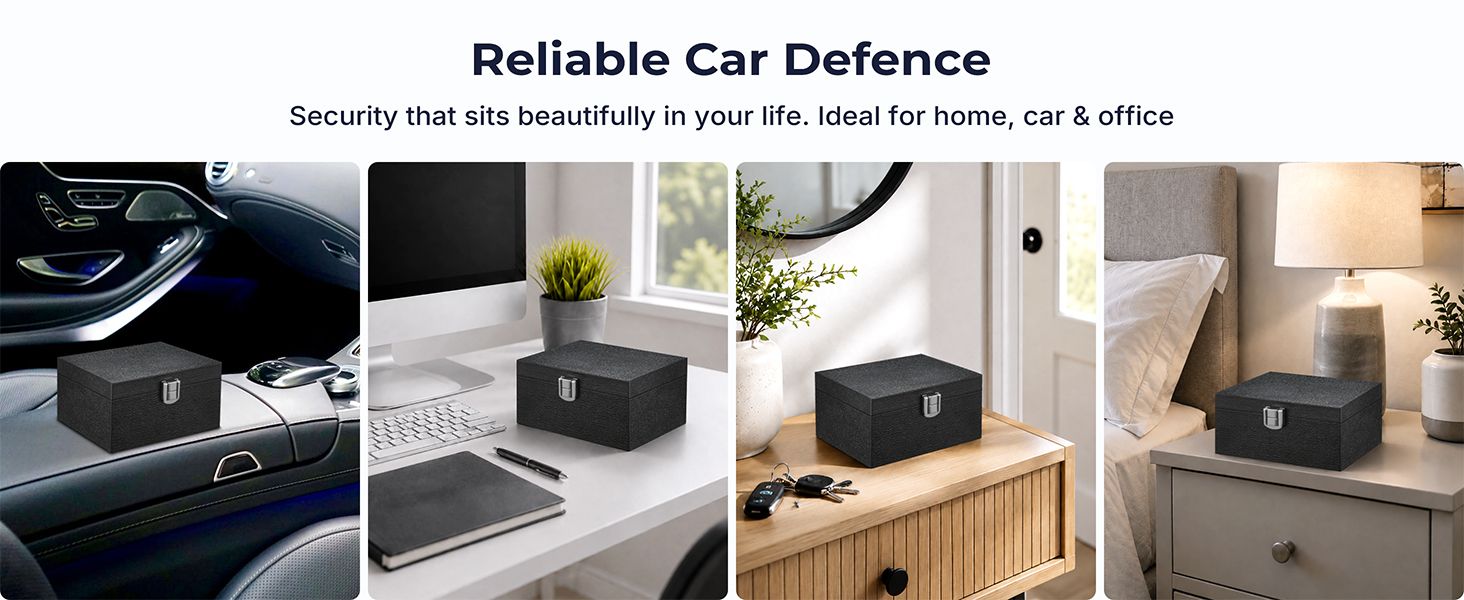 Demonstrates the product's versatility by showing it in multiple real-world environments (car, office, entryway, bedroom) to help shoppers understand its wide range of applications for security and…