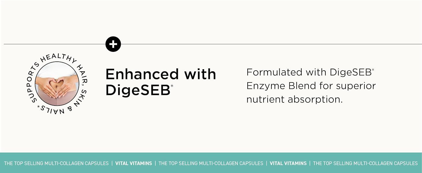Communicates that the product is formulated with a proprietary enzyme blend for superior nutrient absorption, providing a functional advantage to shoppers.