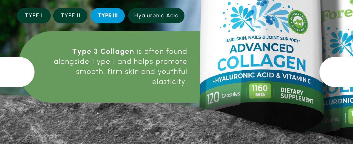 Highlights Type 3 Collagen and explains its benefit for promoting smooth, firm skin and youthful elasticity to communicate anti-aging value to shoppers.
